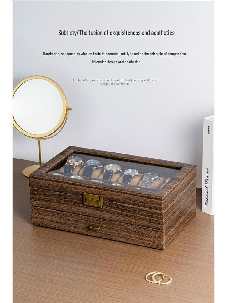 Двухслойная коробка для демонстрации часов и ювелирных изделий из углеродного волокна и ПУ