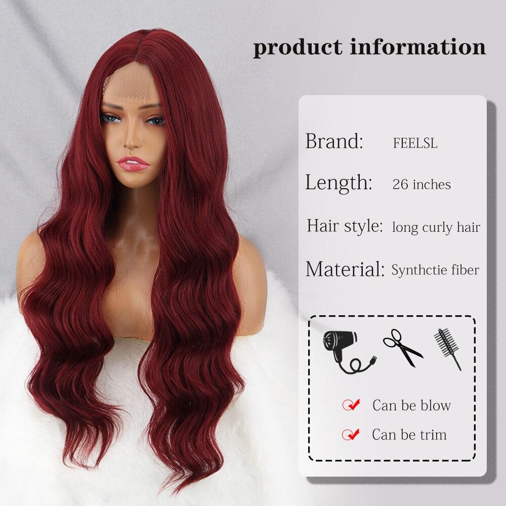 MISS WIG Women Fashion Long Body Wave Lace Front Ginger Orange Wig Without Bangs Synthetic Fiber Water Wave Wig Daily Wear