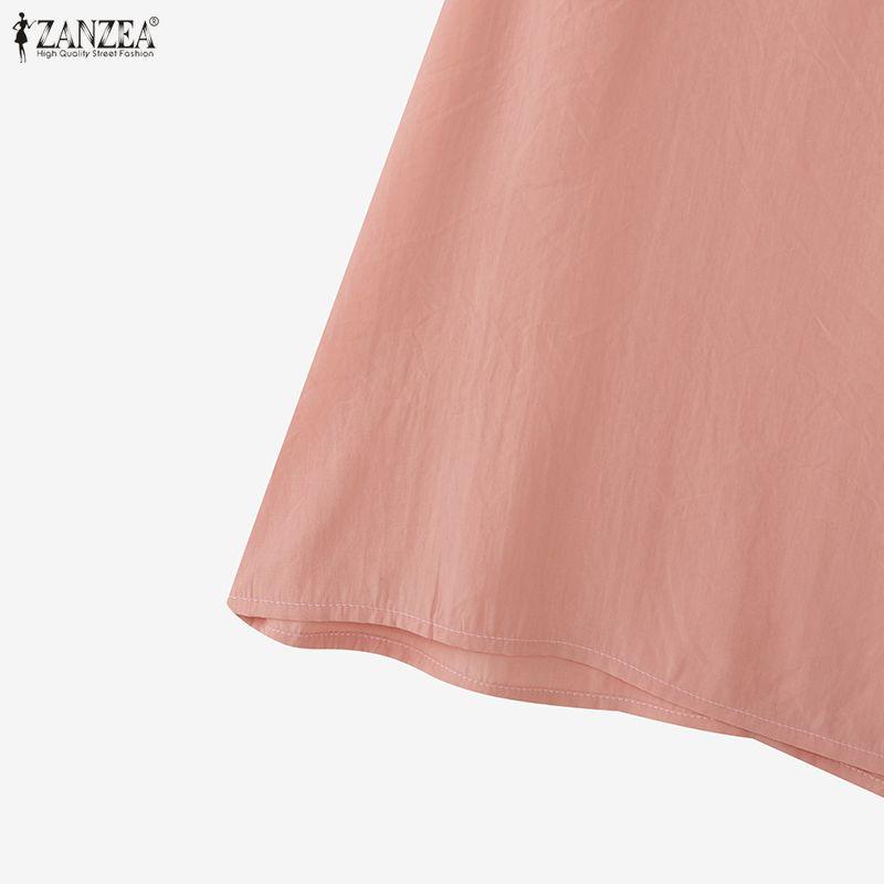 ZANZEA Женская повседневная однотонная блузка с круглым вырезом и коротким рукавом