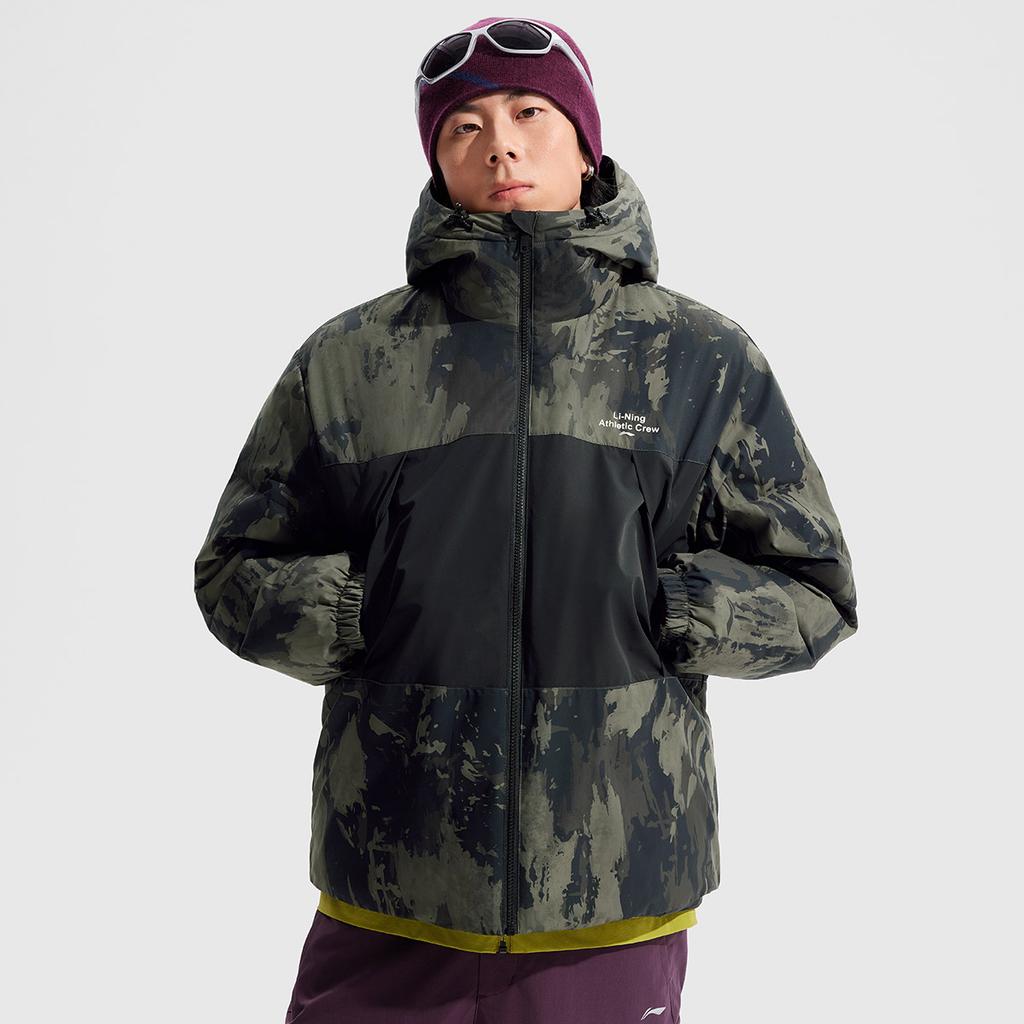 Li-Ning Hot Pot Down Series Water-Repellent Letter Print Hooded Versatile Casual Zipper Short Winter Down Jacket Men Jacket Black AYMU251-5