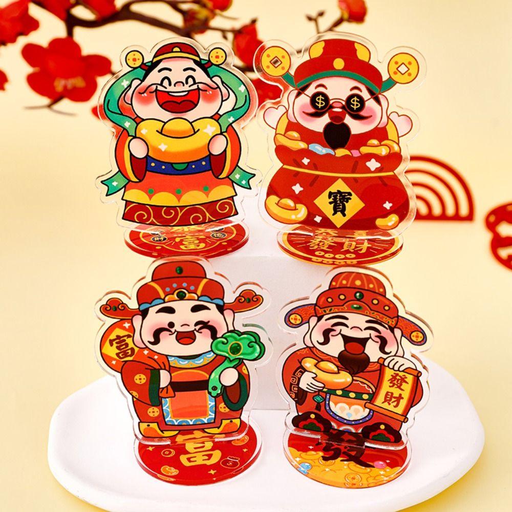 Lucky God of Wealth Stand Model Plate Chinese Style New Year Desk Stand Figures Models Gifts