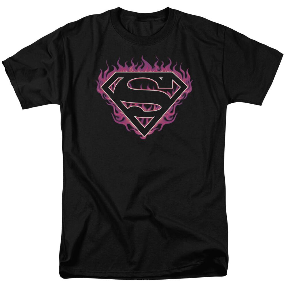 26 Fuchsia Flames Superman Logo T Shirt Licensed Comic Book Movie Tee Black Unisex T-Shirt
