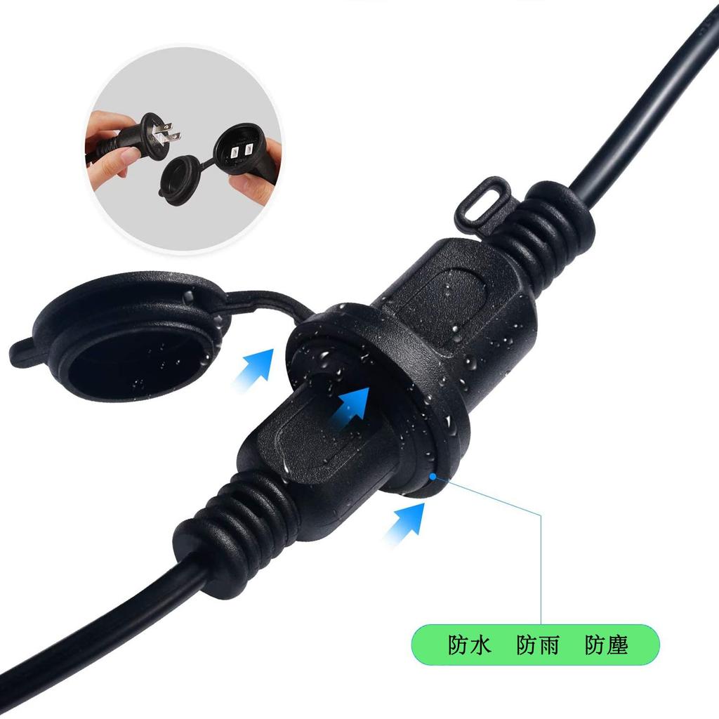 GJWLaie 1m Rainproof Extension Cord, 15A, 125V, 2-Way or 3-Way, Cross-Shaped, for Indoor, Outdoor, and Office Use, with Waterproof Cap, Waterproof