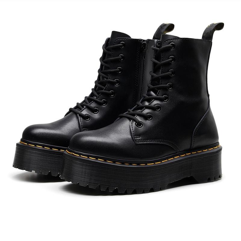 Британские панк-ботинки мотоциклетного стиля с 8 отверстиями: Двухсторонние ботинки на массивной платформе с передней молнией - Модные унисекс всесезонные ботинки для