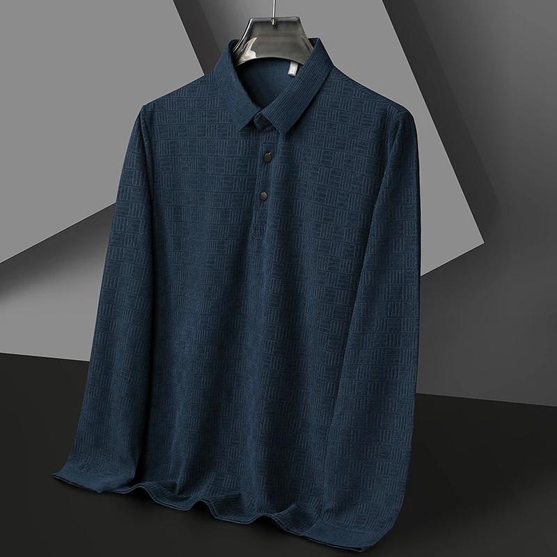 Новая мужская рубашка с длинным рукавом в стиле business casual, однотонная рубашка поло, модная, дышащая, удобная, универсальный топ