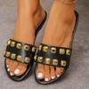 Модные женские шлепанцы большого размера с плоской подошвой, модные, с круглым носком, с открытым носком, с заклепками, на мягкой подошве, противоскользящие, износостойкие, римские туфли