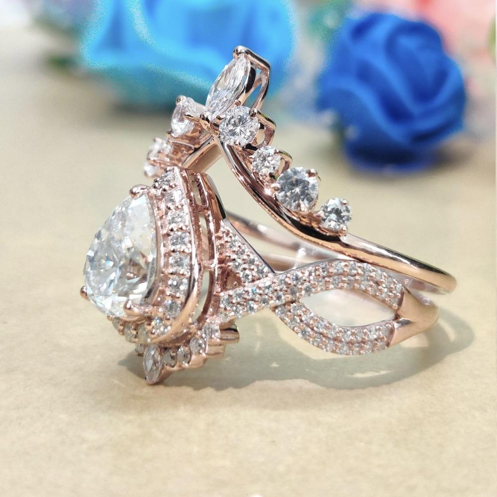 New Crown Water Drop Pear-shaped Zircon Ring, Platinum-plated Zircon Horse Eye Engagement Ring