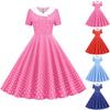 Women's Polka Dot Print Fashion V-Neck Double-Breasted Slim And Thin Retro Hem Dress