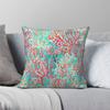 Red Coral On Pastel Cyan Square Pillowcase Polyester Linen Velvet Pattern Zip Decor Throw Pillow Case Sofa Seater Cushion 18"
