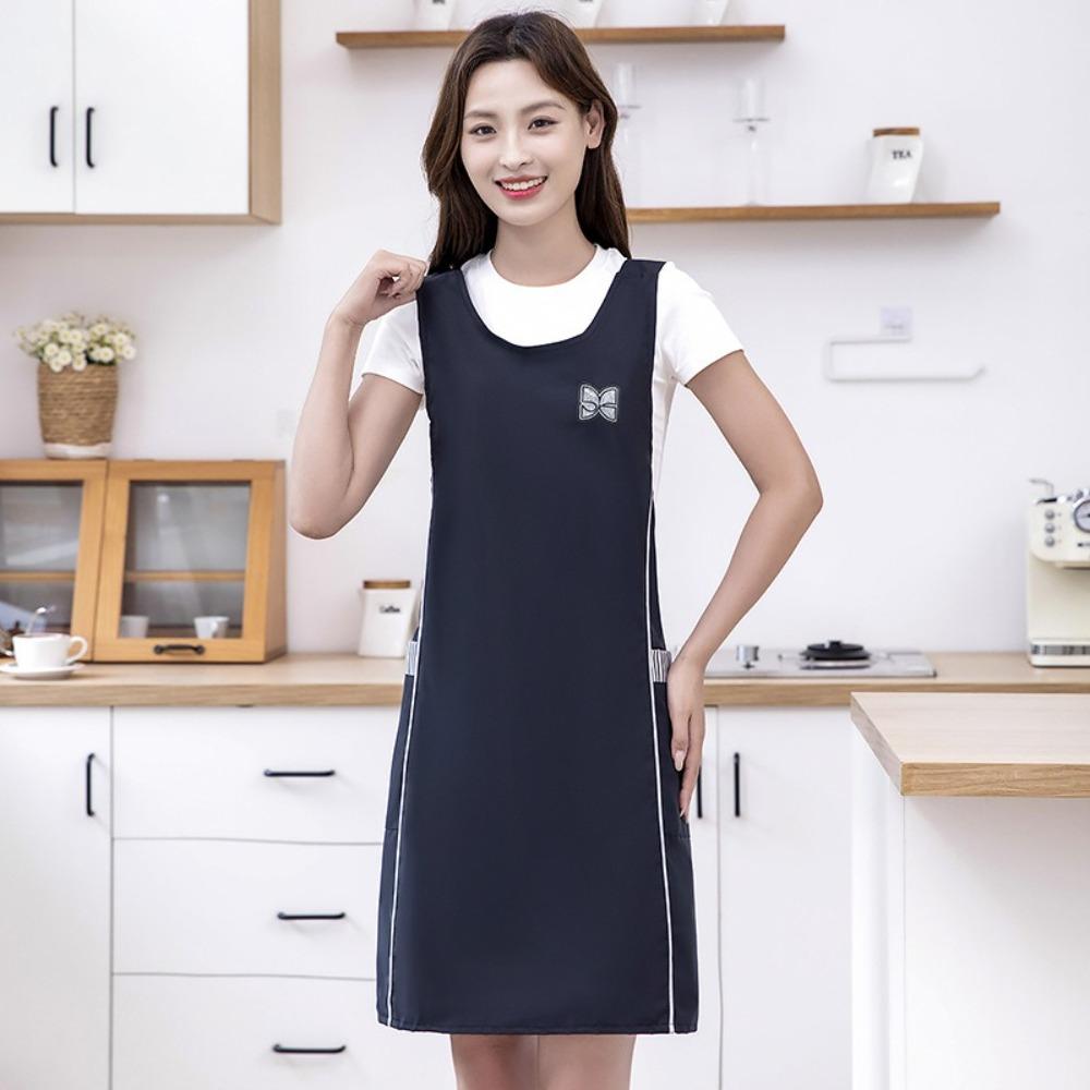 Oil-proof Waist-Cinching Shoulder Strap Apron Solid Color Catering Work Clothes for Home Kitchen