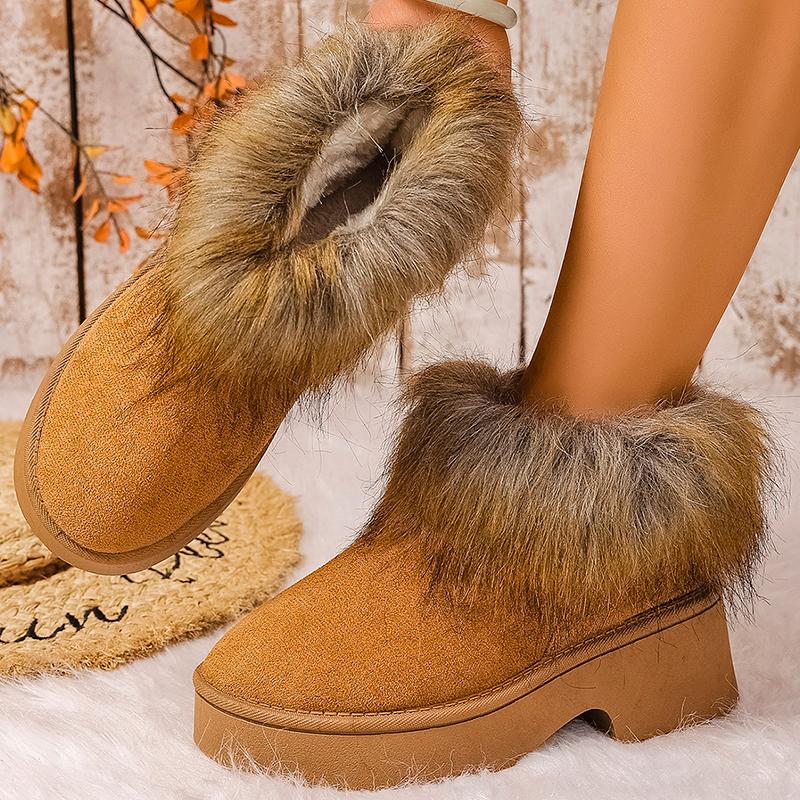 Women's Faux Fur Flat Snow Boots Winter Thick Sole Chunky Platform Ankle Boots Plus Size Warm Comfort Non Slip Cotton Boots