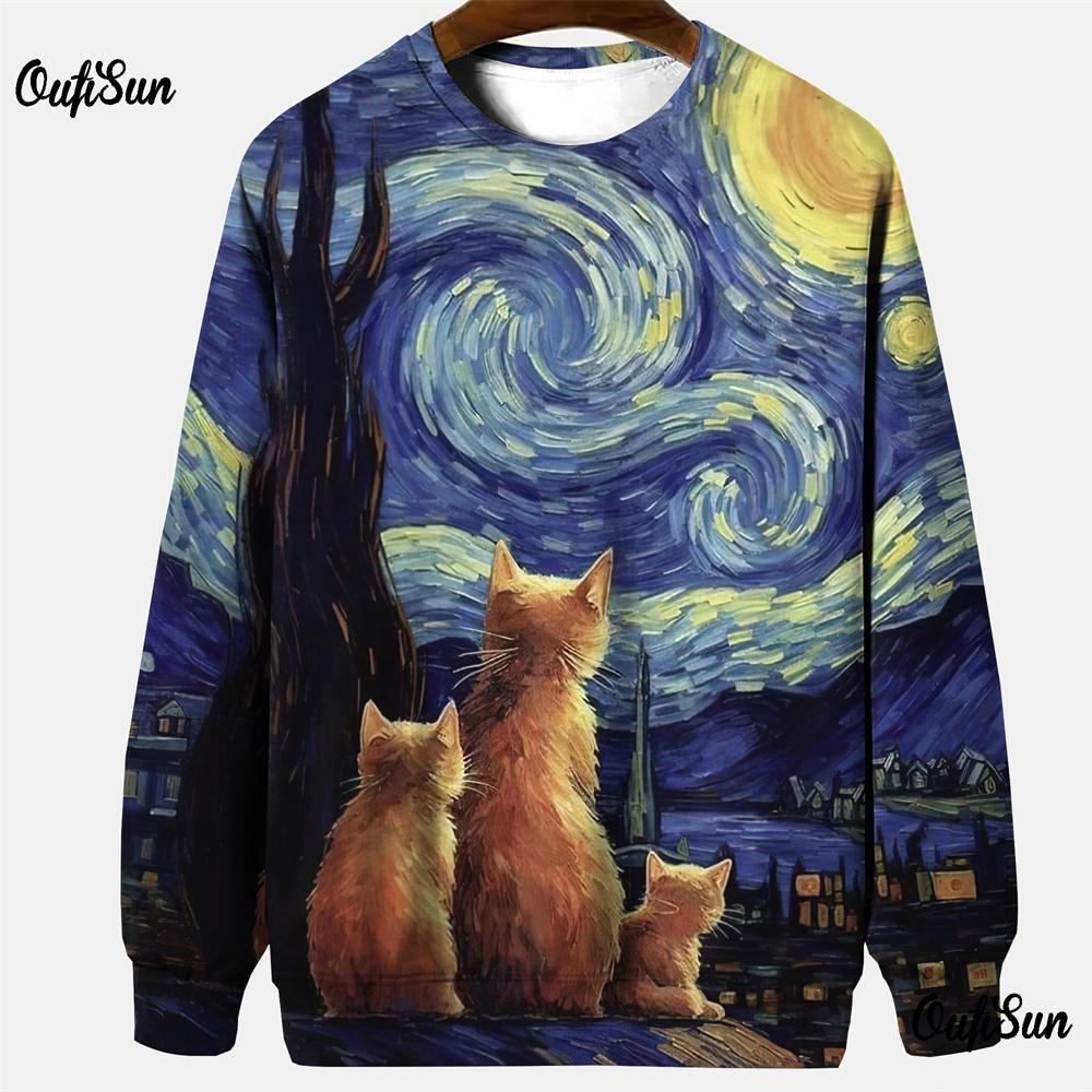 Винтажные мужские толстовки с капюшоном с рисунком кота, весенние свободные топы с длинным рукавом в европейском стиле, уличная одежда для мужчин, толстовки