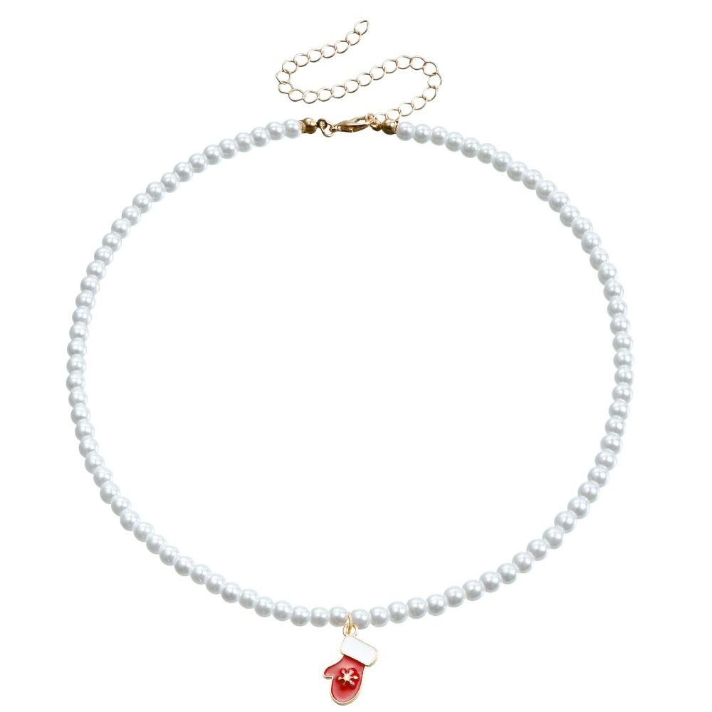 Cartoon Christmas Necklace Clavicle Chain Cartoon Pendant Choker Vintage Pearl Chain Girl