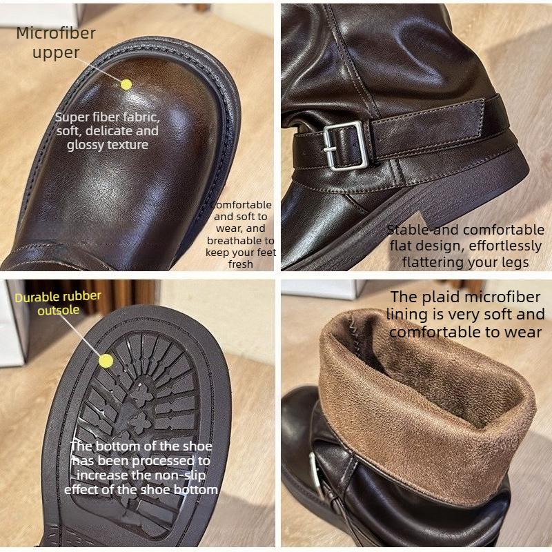 Merlad Ankle Boots Retro Platform Pleated Buckle Trouser Boots Western Cowboy Slouch Boots