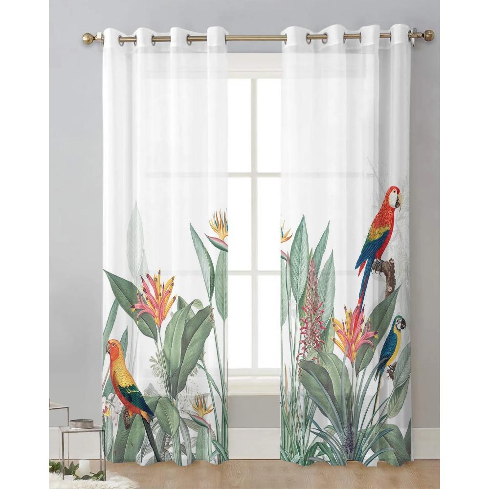 Ins Style Тропические растения Попугай Прозрачные шторы для гостиной Украшения Оконные занавески Кухня Тюль Вуаль Органза Шторы