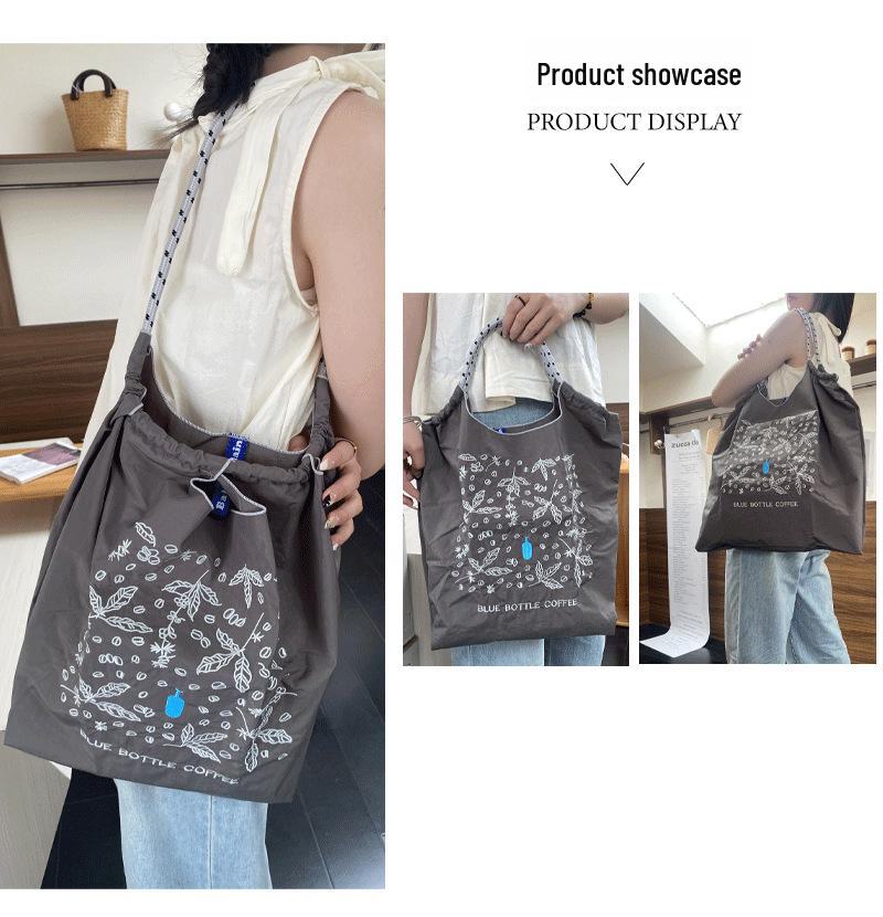 Женская сумка-шоппер из вышитого синего нейлона большой вместимости - складная и портативная сумка через плечо/через плечо