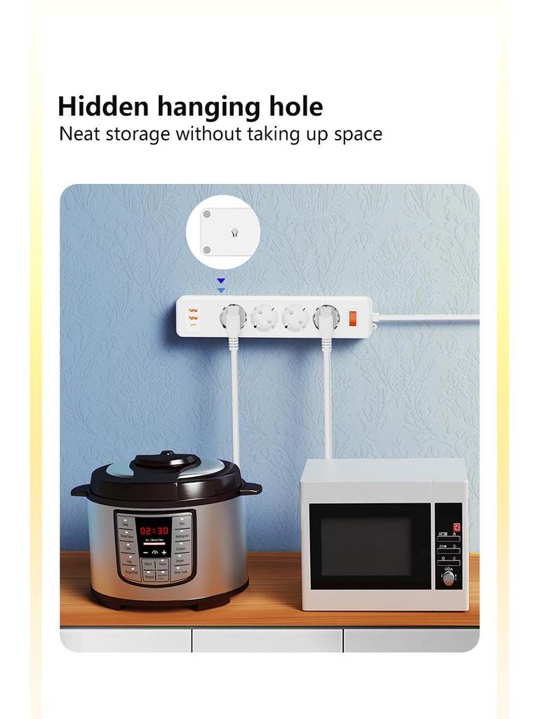 2500W European Power Strip with Switch, Lightning & Surge Protection, German Standard Socket