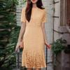 Women Casual Round Neck Short Sleeve Lace Crochet Embroidery Patchwork Dress