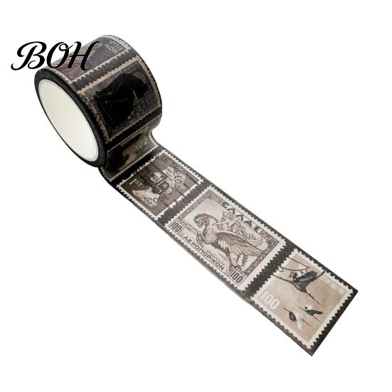 Retro Adhesive Tape Vintage Stamp Washi Roll, Aesthetic Decorative Masking Tape, for DIY Art Crafts, Journaling Scrapbooking Supplies Planner
