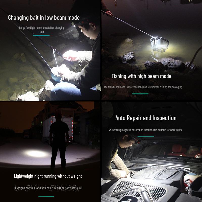 Перезаряжаемый светодиодный налобный фонарь с мощным COB-лучом и магнитным креплением для рыбалки и работы на открытом воздухе в ночное время
