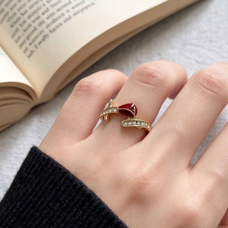 Vintage Rose Red Adjustable Open Ring: Elegant, Cute, Light Luxury for the Index Finger