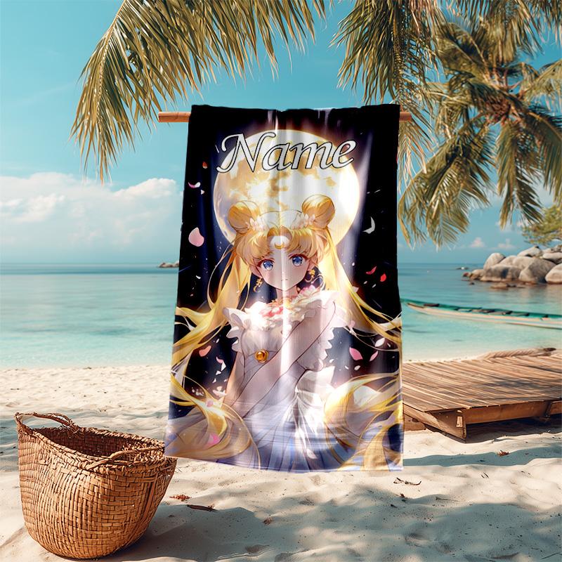 Personalized customized proof beach towel with Sailor Moon pattern - soft, absorbent,quick-drying,perfect swimming,camping&bathing
