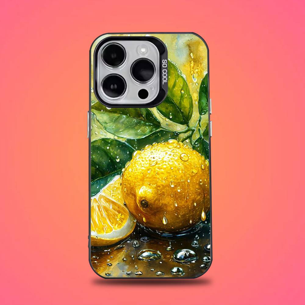 Фруктовый Лимонный Арт Чехол для Телефона Для iPhone 17,16,15,14,13,12,11,Pro,XS,Max,Plus,Mini,SE4,E Черный Матовый Ударопрочный Чехол