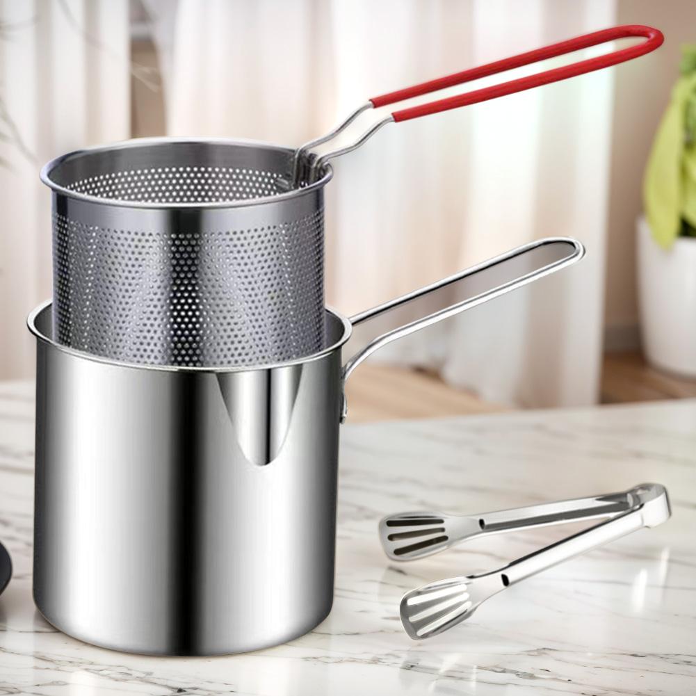 Жаровня с ситом и щипцами для еды, маленькая глубокая сковорода темпура из нержавеющей стали, фритюрница, сковорода для жарки курицы, инструменты для приготовления жареной курицы