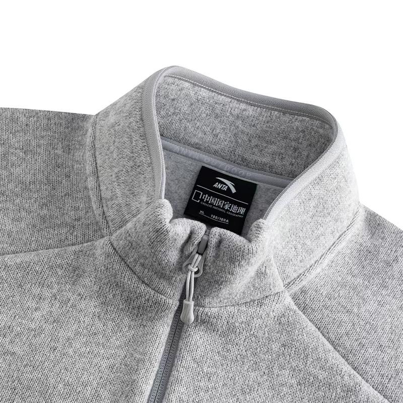 Anta Зимняя флисовая куртка Polartec, вязаная хлопковая куртка, куртка унисекс, чип-серая, двухцветная, цвет "цветочный серый" 152546708-1