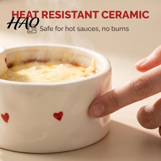 Kitchen Gadgets for Sides French Fries Bowl with Sauce Dipping Compartment, Heat Resistant Ceramic Snack Heart Pattern Print Serving Dish Server,