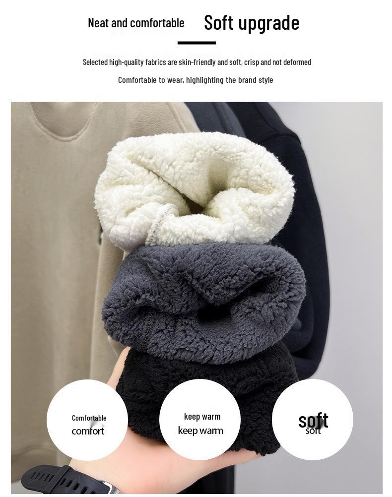 Мужская толстовка из альпаки с бархатной подкладкой, с подкладкой из флиса, универсальная базовая футболка с круглым вырезом