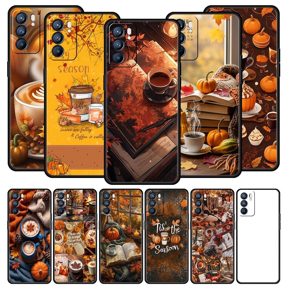 Pumpkin Autumn Leaves Coffee Phone Case For Oppo Reno 13 12 11 10 7 F Find X5 X6 A98 A80 A79 A78 A57 A54 A31 A17 Pro 5G Soft TPU