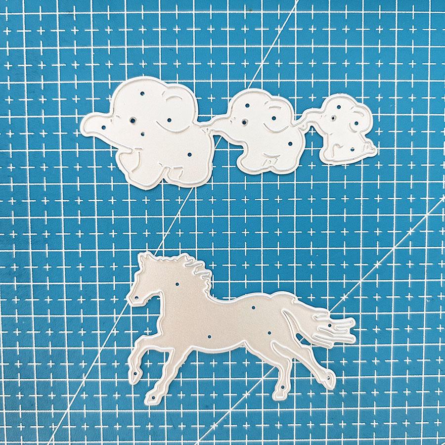 2pcs/set Elephants And Horse Die Cuts For Card Making, Cutting Dies, Metal Die Cutting Mold, Scrapbooking Dies, Etched Embossing Stencil For Crafts