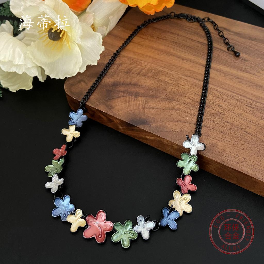 Новое нерегулярное цветное цветочное сращивание, сплавное ожерелье, модная и простая милая женская цепочка на шею с лепестками