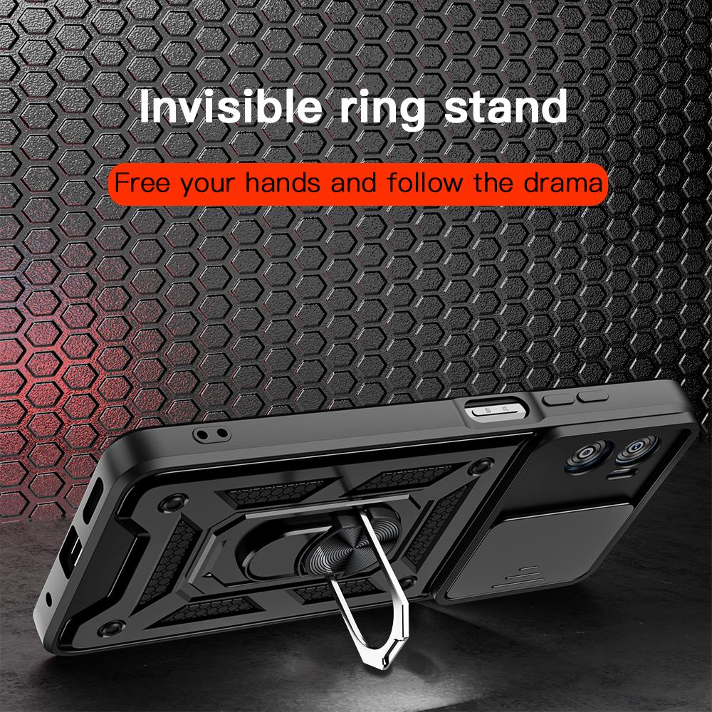 Противоударный защитный чехол для Motorola MOTO E22 E22i E13 4G, защита объектива слайд-камеры, магнитное кольцо-держатель, задняя крышка телефона для MOTO G53 G73 G13 G23