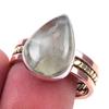 Натуральный Пренит Драгоценный Камень Ручной Работы Серебро 925 пробы Двухцветное Кольцо Размер 9 J9a47