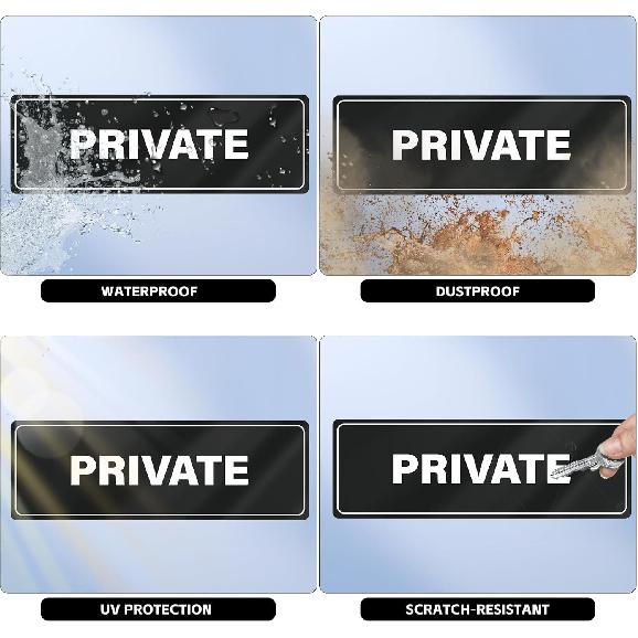Private Sign Acrylic 9 x 3 Inches Self-Adhesive Waterproof Plastic Door Wall Sign for Business Office 4 Pack