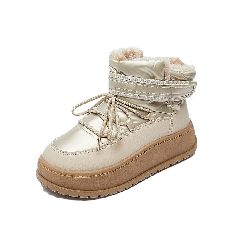 Зимние теплые сноубутсы для женщин, нескользящие кроссовки на массивной платформе с подкладкой из искусственного меха, шнуровка, теннисные туфли для ходьбы, женские удобные короткие ботильоны