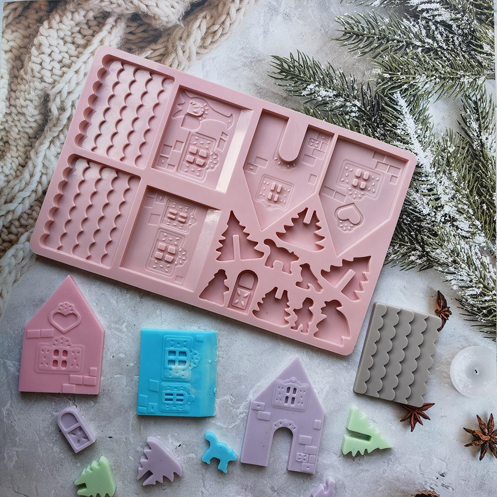 Silicone Block Christmas Wooden House Cake Mould Jelly Pudding Soap Cake Mould