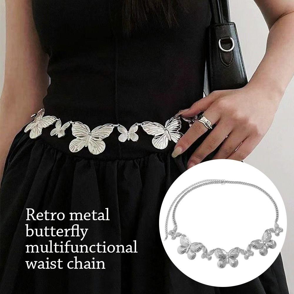 Punk Butterfly Waist Chain Hip Hop Dress Belt Chain Fashion Metal Chain Waistband for Women