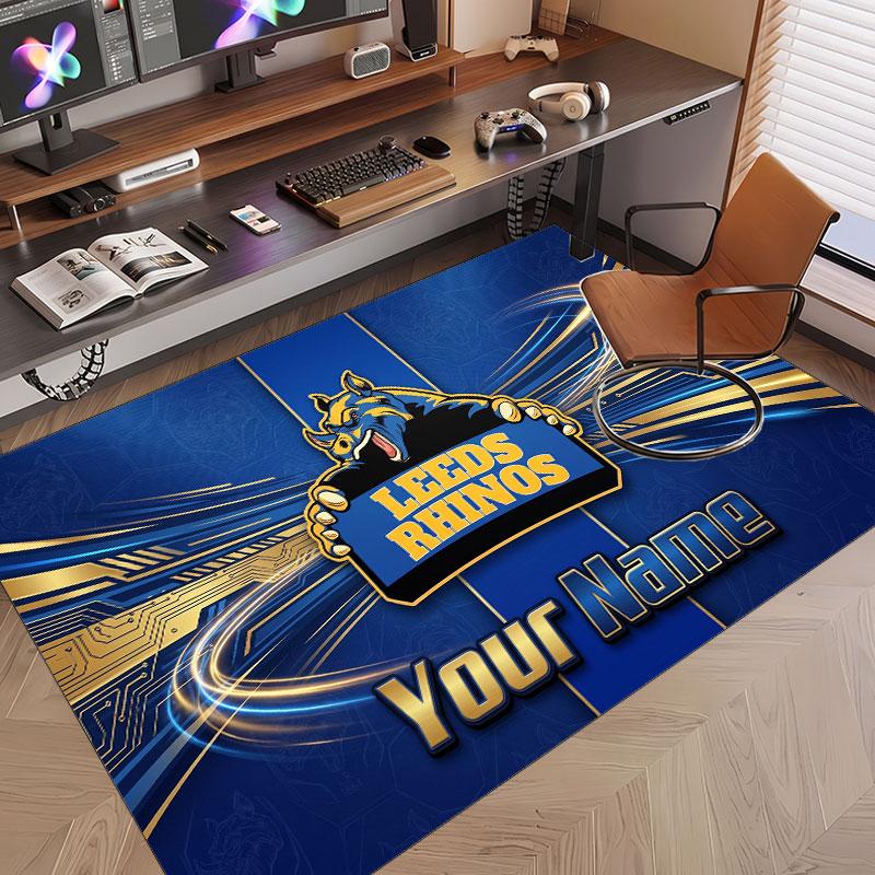 Custom Rug Leeds Rhinos Pattern Print Name Text Soft Non‑Slip Floor Carpet for Home Indoor Decoration