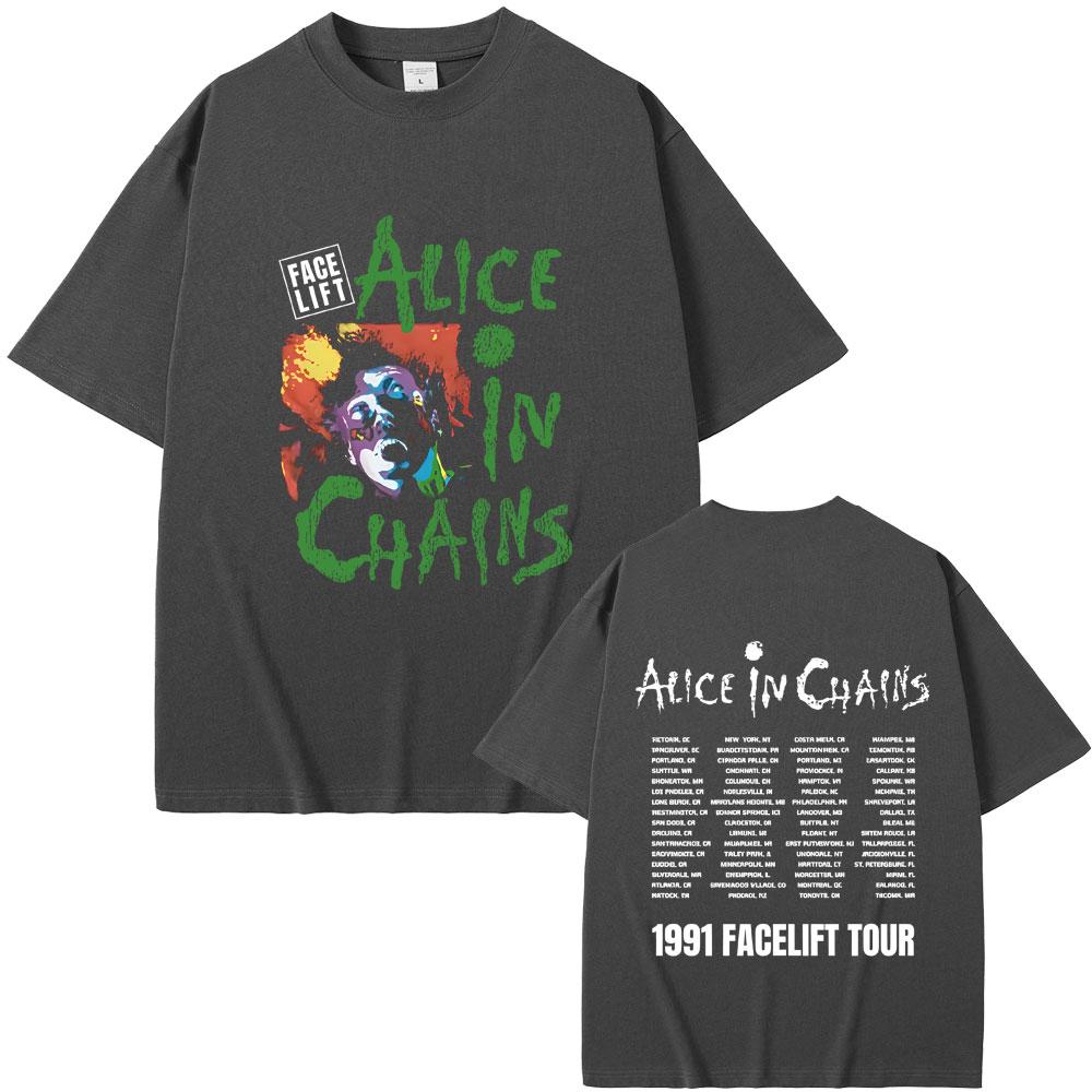 Rock Band Alice in Chains Face Lift Tour 1991 Tshirt Unisex Women Punk Casual Oversized Tshirt Tops Male Fashion Pure Cotton Tees