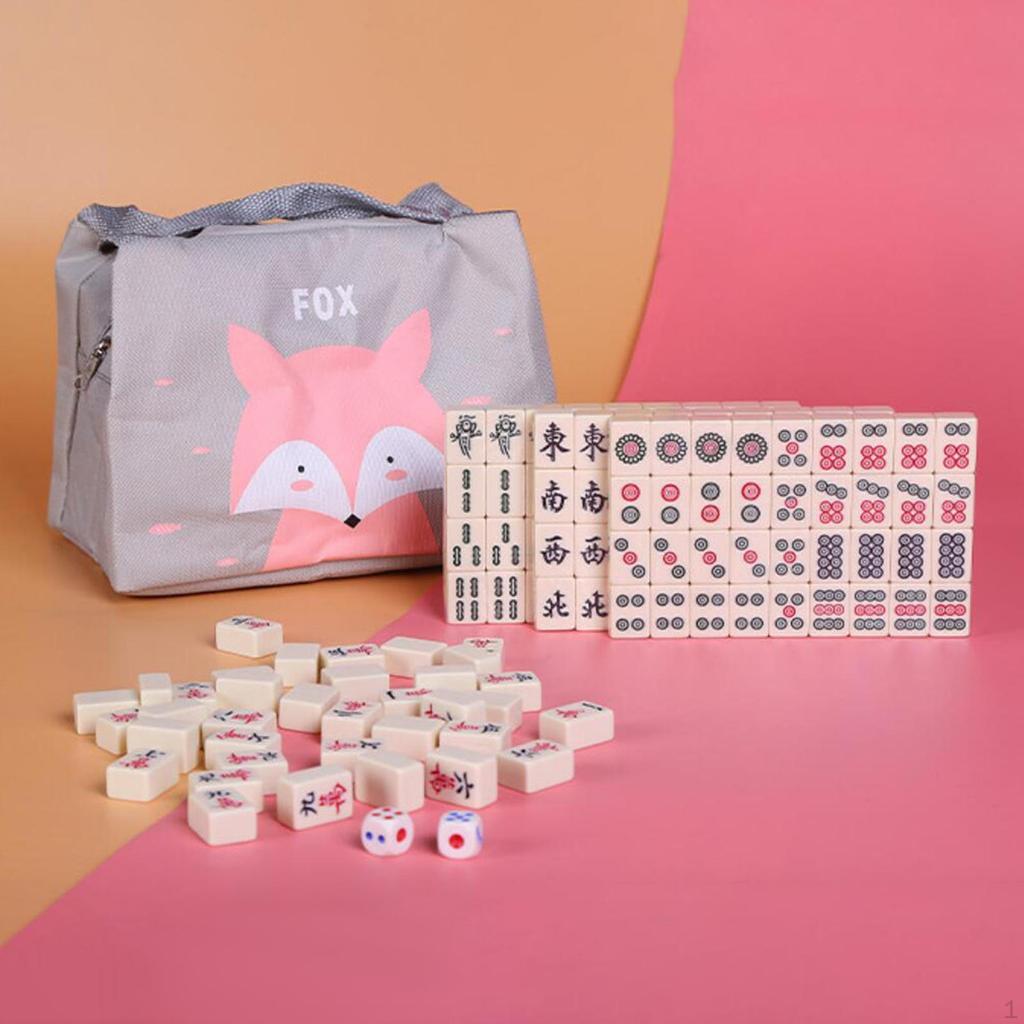 Ancient Chinese Mahjong Game Set with Handbag 144 Sheets Traditional Game, Travel