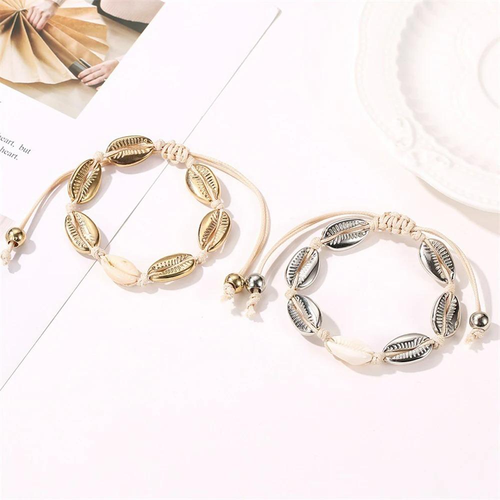 SUMENG New Bohemian Gold Color Cowrie Shell Bracelets for Women Delicate Rope Chain Beads Charm Beach Jewelry Accessories Gifts