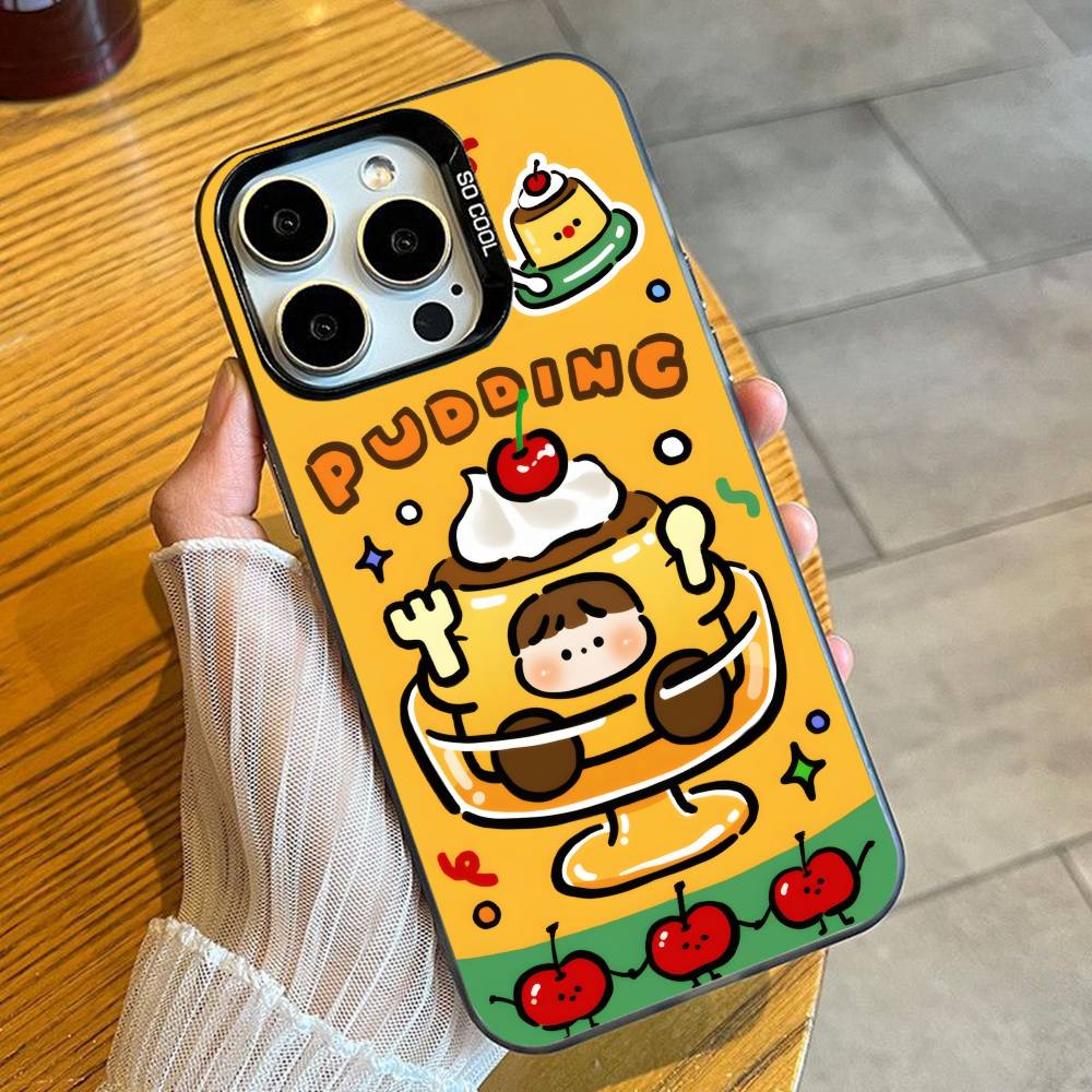 Kawaii RORO-Jump Cattoon Phone Case For iPhone 16 17 15 14 12 13 Pro Max Black Candy Matte Shockproof Cover