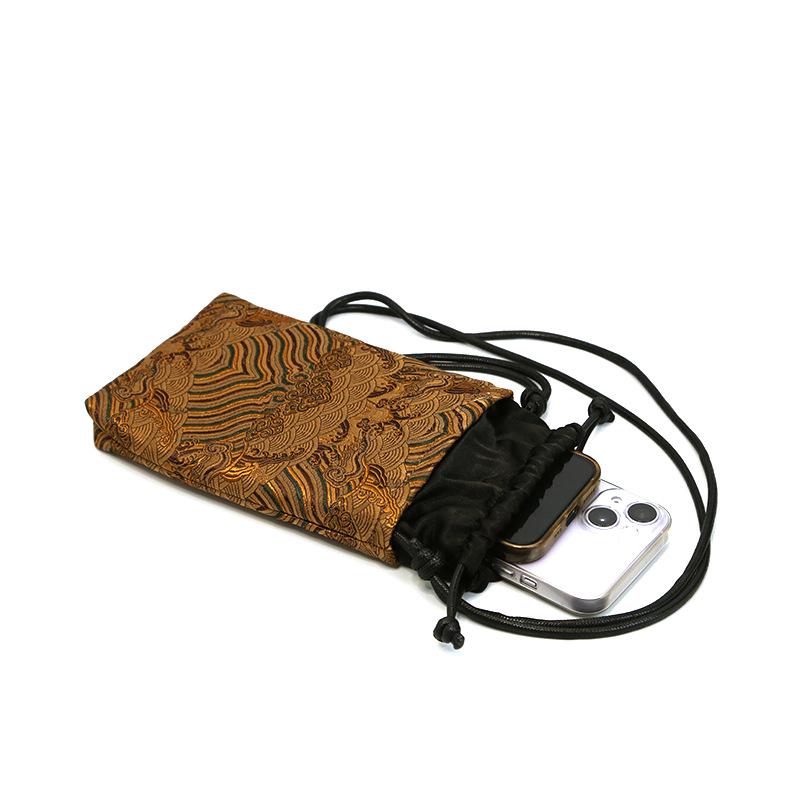 Xiangyunsha Brocade Mulberry Silk Crossbody Bag with Seawater River Cliff Pattern - New Chinese Style Shoulder Bag for Women.