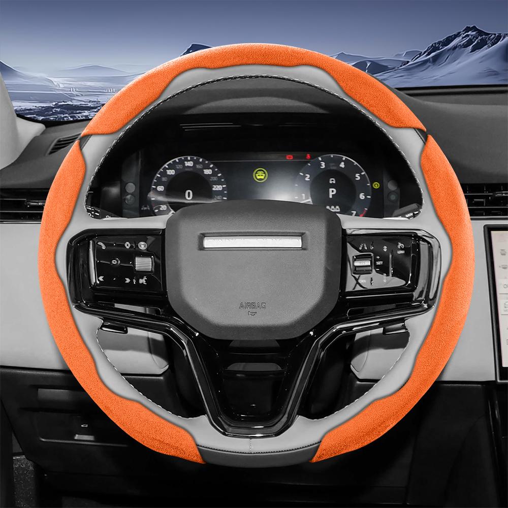 bpzsw1 Suitable for Land Rover Sports Suede Steering Wheel Cover, Split Snap-On Anti-Slip Style, for Models Such as Defender, Range Rover, Evoque, 