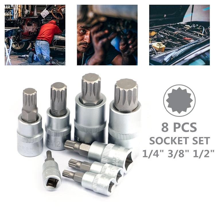 8 шт./компл. XZN 1/4" 3/8" 1/2" 12-точечная ММ тройная квадратная шлицевая головка для бит M4-M16 набор адаптеров ручные инструменты набор ручных головок