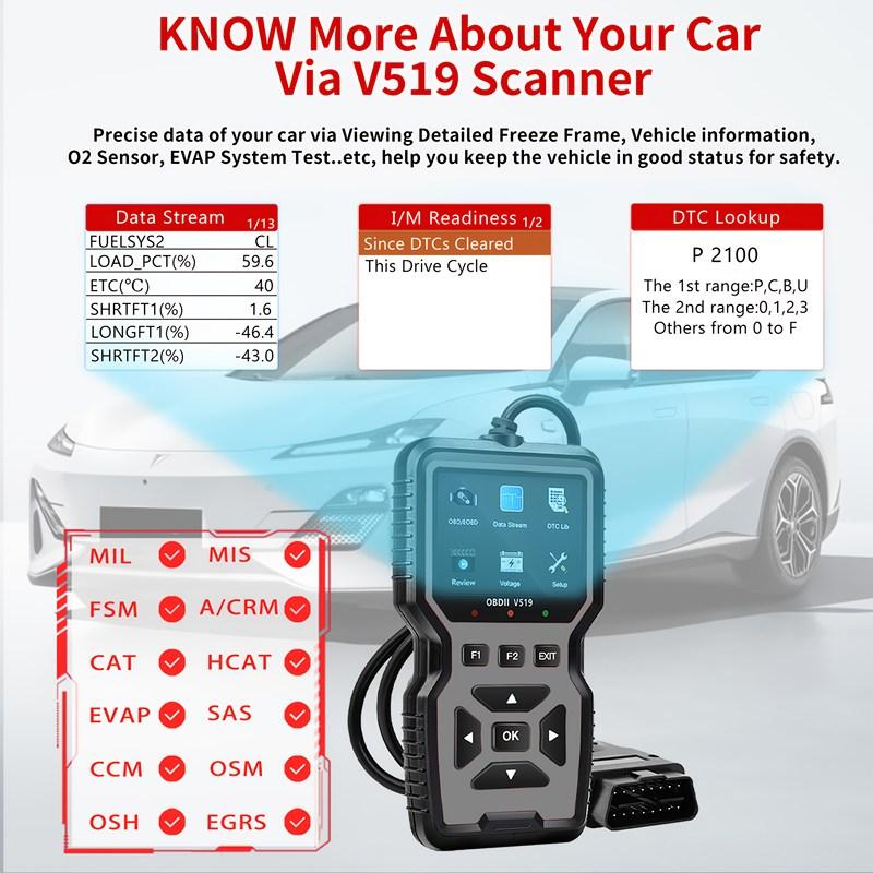 Тестер диагностики неисправностей автомобиля V519, считыватель кодов OBD, сканер OBD2 для сброса кодов ошибок, оборудование для обслуживания транспортных средств, поиск неисправностей автомобиля, портативный