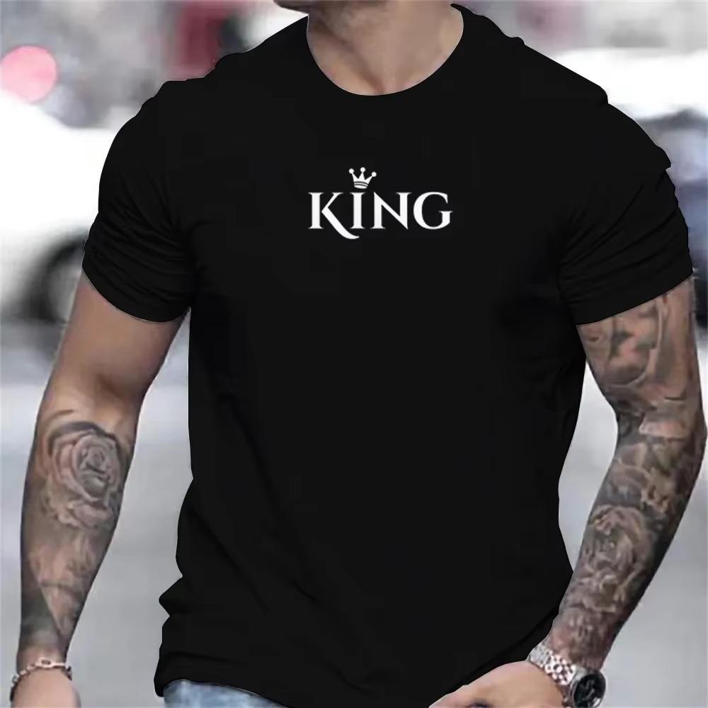 Винтажная мужская футболка с буквенным принтом King, мужская одежда, летняя повседневная уличная дизайнерская футболка с коротким рукавом, футболки большого размера